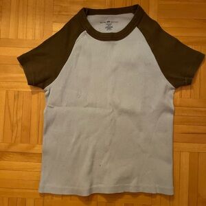 Brandy Melville Brown and Blue Raglan T-Shirt